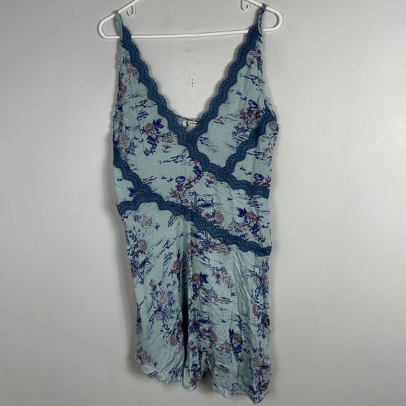 Free People Slip My Mind Trapeze Floral Lace Trim Y2K Shift Dress Womens Large - Picture 13 of 16